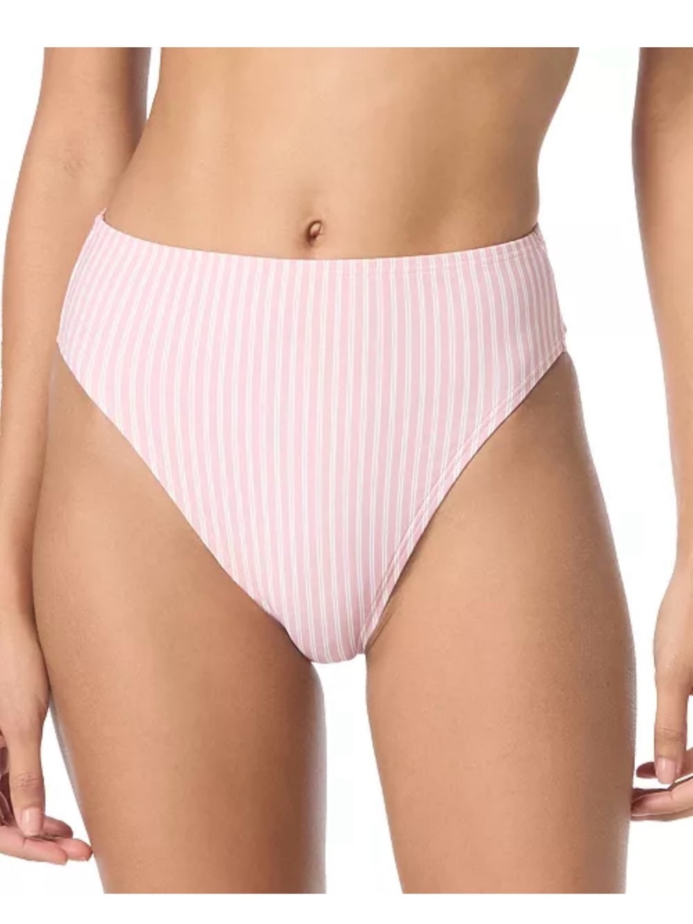 MICHAEL Michael Kors Pink and White Pinstripe High-Cut Bikini Bottom